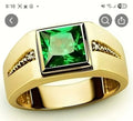Men's Vintage S-925 Sterling Silver Green Square Gemstone Cut Ring
