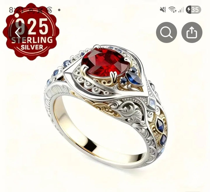 Women's Red Two Toned 5A Stone Ring